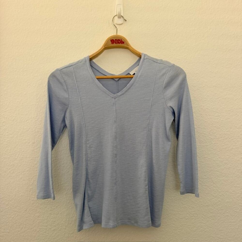 J.‎ Jill Pima Cotton Sky Blue Double V-Neck Tee 3/4 Sleeve Women's Medium Petite